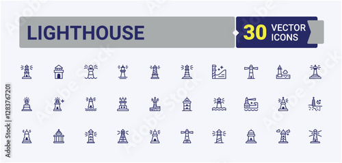 Lighthouse modern icon. Included icons as architecture, beacon, lighthouse, sailing, search, coast and more. Simple icon designs. Solid line editable vector illustration.