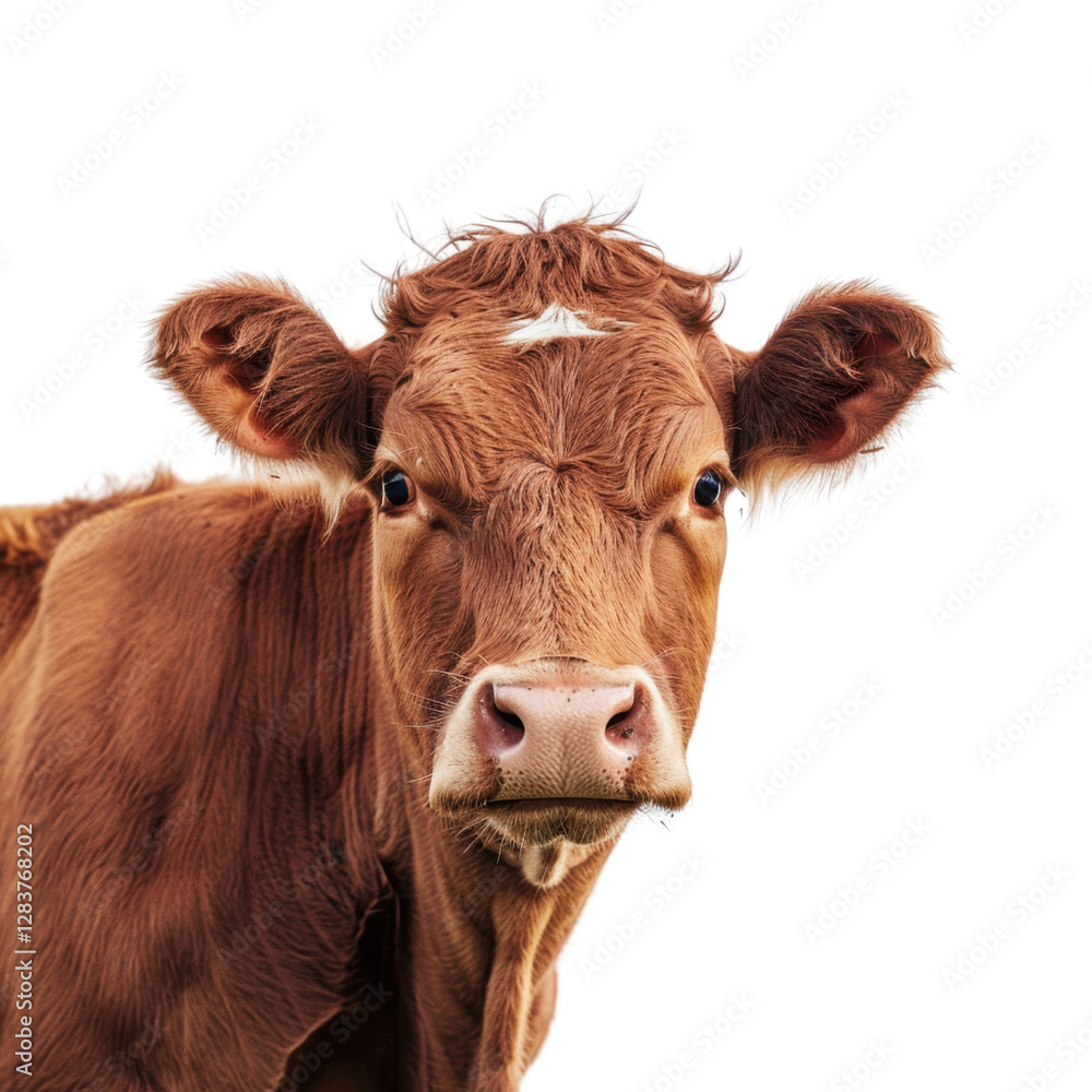 close up of brown calf with soft fur and expressive eyes, showcasing its curious nature and innocence. image captures charm of farm life close up of brown calf with soft fur and expressive eyes, showcasing its curious nature and innocence. image captures charm of farm life