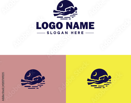 Scuba Diving icon Underwater diving Deep-sea exploration Subaquatic exploration flat logo sign symbol editable vector