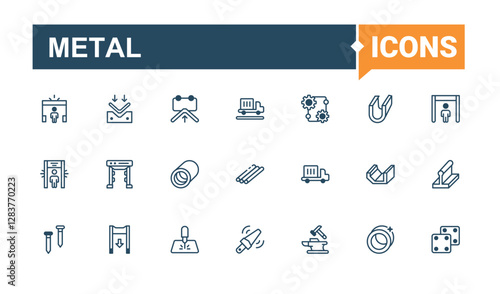 Metal icons set in linear style. Contains such icons as stainless, channel, round, industry, square and more. Minimalistic icon. Vector line and solid icons.