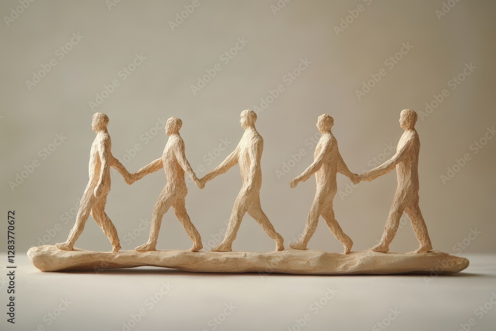 Obraz premium Figures Walking Hand in Hand Sculpture in Neutral Background