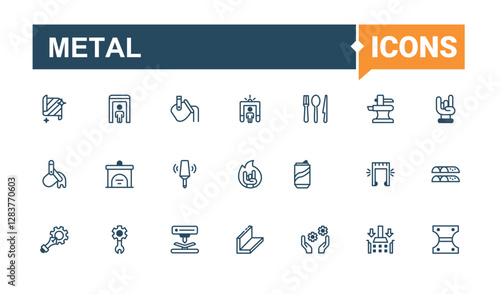 Metal icons set in linear style. Contains such icons as stainless, channel, round, industry, square and more. Minimalistic icon. Vector line and solid icons.