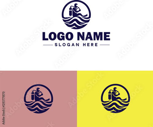 Scuba Diving icon Underwater diving Deep-sea exploration Subaquatic exploration flat logo sign symbol editable vector