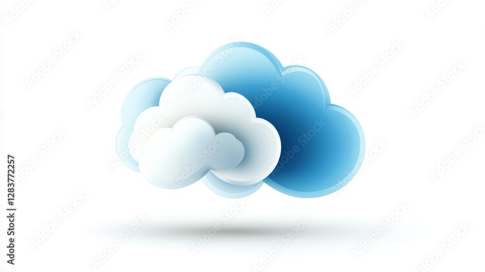 Soft Blue and White Clouds with Gentle Shadows on White Background Soft Blue and White Clouds with Gentle Shadows on White Background