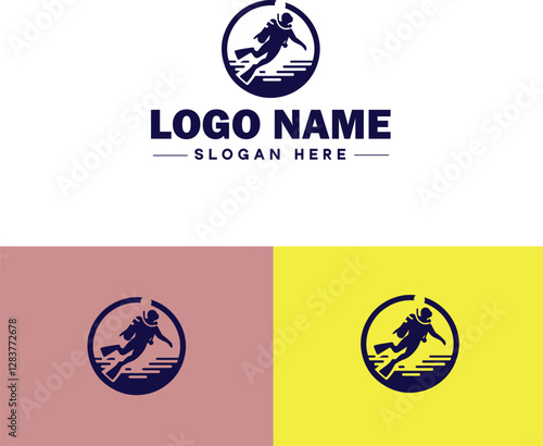 Scuba Diving icon Underwater diving Deep-sea exploration Subaquatic exploration flat logo sign symbol editable vector