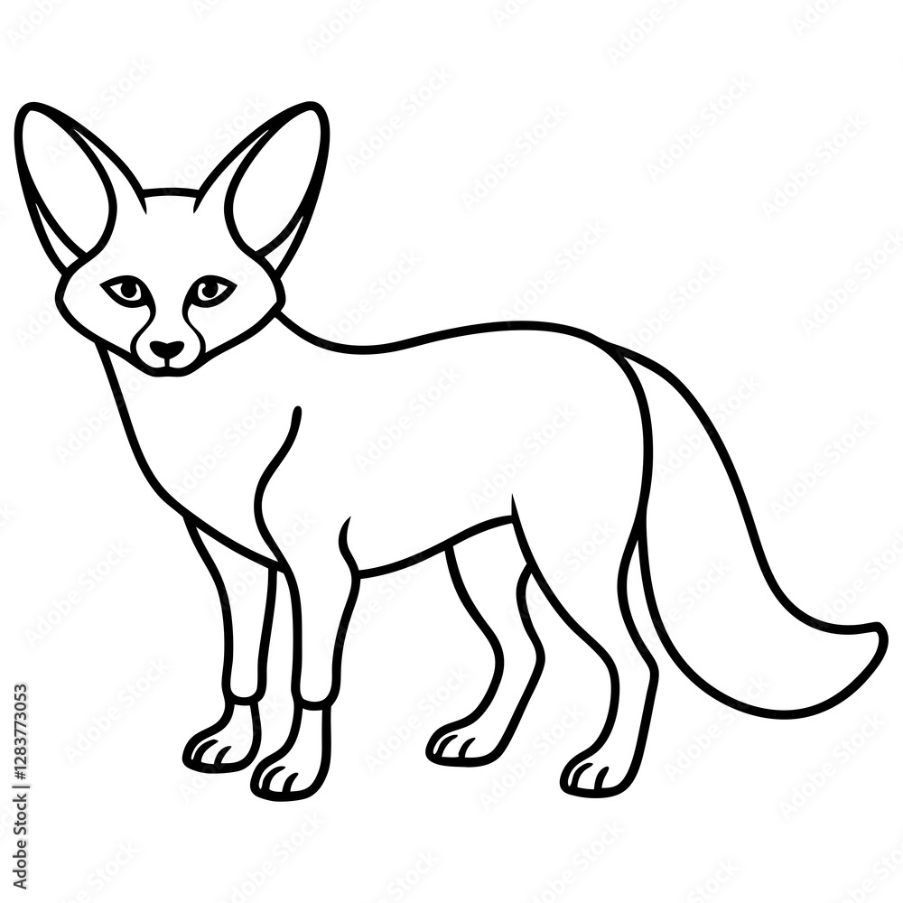 Stylish Fennec Fox Vector Line Drawing Stylish Fennec Fox Vector Line Drawing