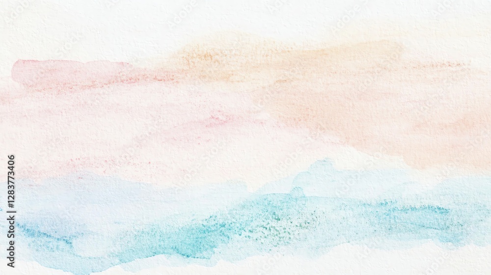 A soft, abstract watercolor painting featuring gentle hues of blue, pink, and cream, evoking a serene and calming atmosphere.