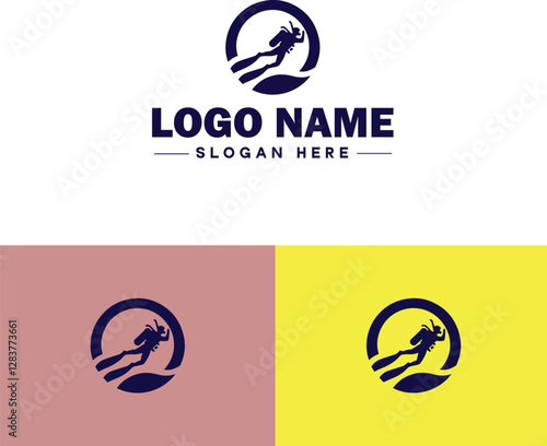 Scuba Diving icon Underwater diving Deep-sea exploration Subaquatic exploration flat logo sign symbol editable vector