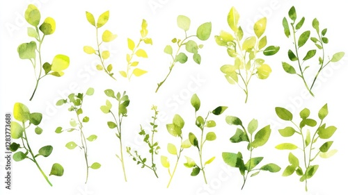 Wallpaper Mural Vector Spring Floral Elements with Watercolor Flowers and Green Branches, Ideal for Wedding Invitations and Web Design, Isolated on White Torontodigital.ca