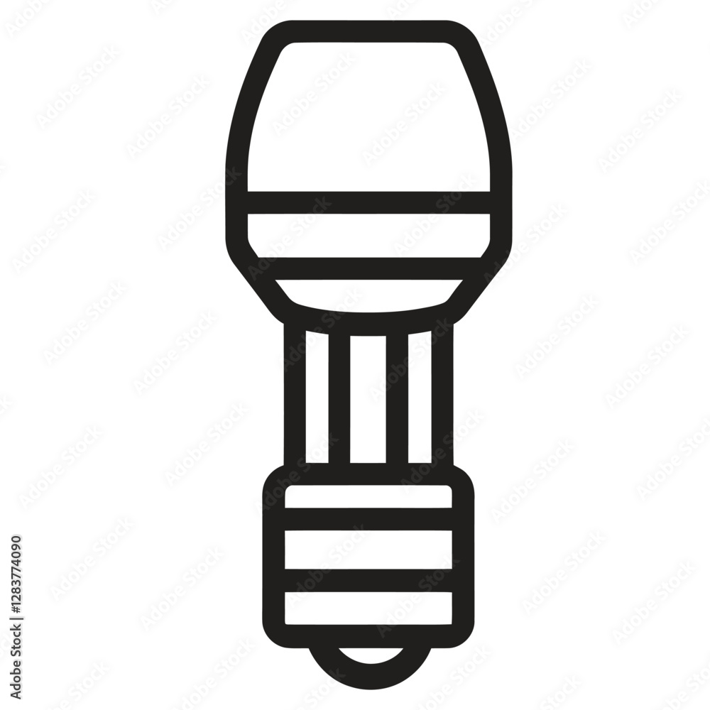 A simple line drawing of a flashlight, illustrating its design and function. A simple line drawing of a flashlight, illustrating its design and function.