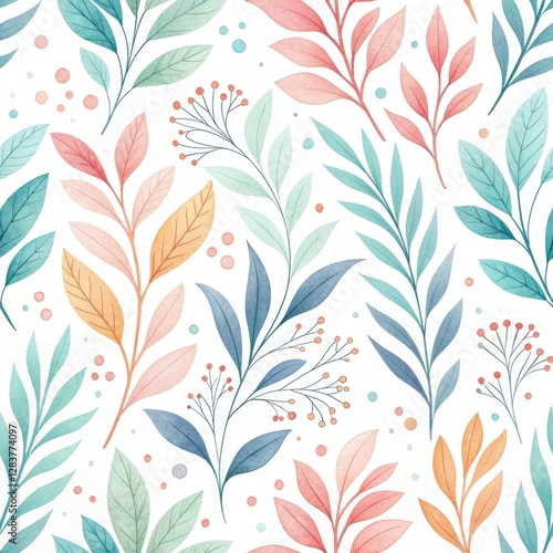 Pastel Watercolor Leaf Pattern