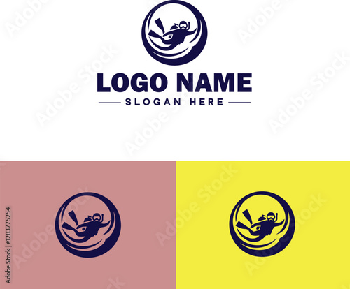 Scuba Diving icon Underwater diving Deep-sea exploration Subaquatic exploration flat logo sign symbol editable vector
