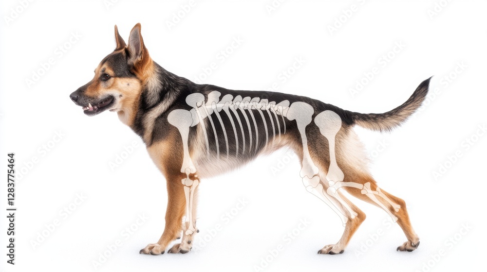Detailed Illustration of Dog Anatomy with Visible Skeletal Structure Highlighting Bones and Joints for Educational and Informational Purposes Detailed Illustration of Dog Anatomy with Visible Skeletal Structure Highlighting Bones and Joints for Educational and Informational Purposes