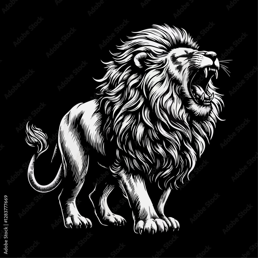 Fototapeta premium fierce roar growling lion head Tattoo engraving template