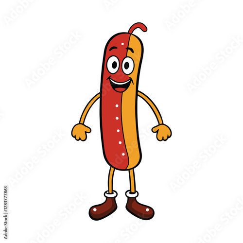 A joyful Oktoberfest bratwurst hotdog cartoon character, wearing a Bavarian hat, holding a beer mug, and smiling cheerfully, ready to celebrate the festival in style!
