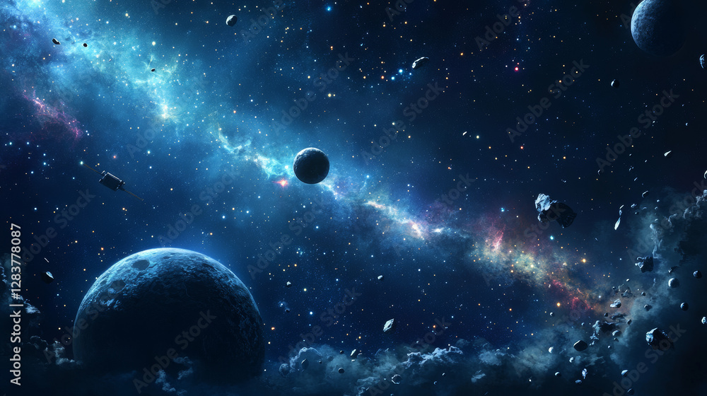 Fantasy planets in space cartoon landing pages. Futuristic satellite, meteor, asteroid in dark starry sky. Galaxy, cosmos, universe fantasy travel, computer game interface, Vector web banners design Fantasy planets in space cartoon landing pages. Futuristic satellite, meteor, asteroid in dark starry sky. Galaxy, cosmos, universe fantasy travel, computer game interface, Vector web banners design