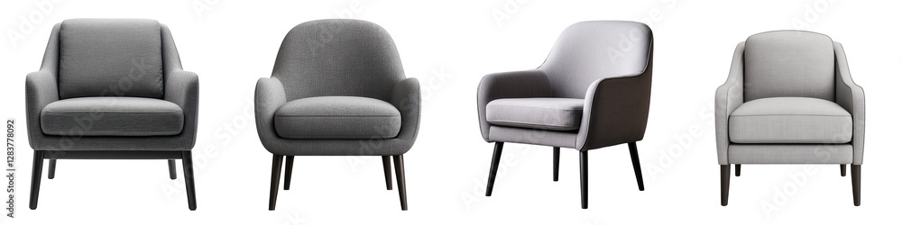 Fototapeta premium Sleek and Sophisticated Modern Armchairs in Neutral Gray Tones Ideal for Residential or Commercial Spaces Such as Living Rooms Offices Lobbies and More
