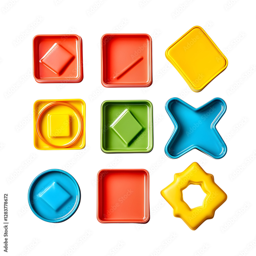 Vibrant Geometric Cookie Cutters Set Isolated on Transparent Background Vibrant Geometric Cookie Cutters Set Isolated on Transparent Background
