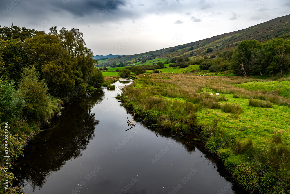 Rural Landscape With River Conwy And Sheep In Snowdonia National Park in North Wales, United Kingdom Rural Landscape With River Conwy And Sheep In Snowdonia National Park in North Wales, United Kingdom