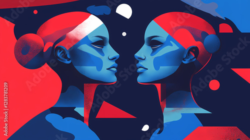 Cadeau style moderne rouge et bleu. Uncanny Doppelgnger Encounters. Illustration photo