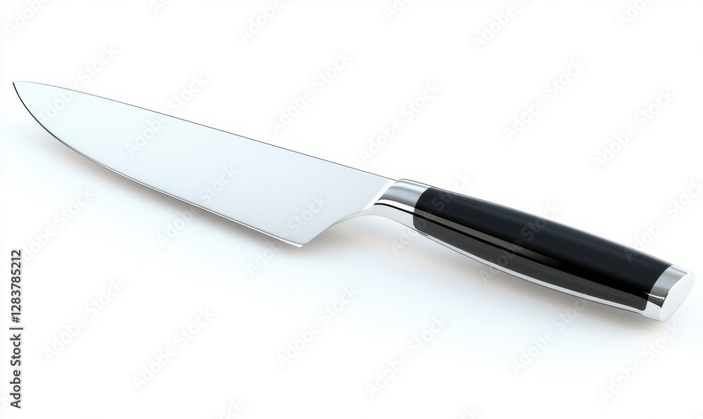 Sharp kitchen knife with black handle on white background for culinary use Sharp kitchen knife with black handle on white background for culinary use