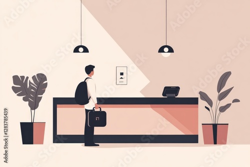 Minimalist Vector of a Traveler Checking Into a Hotel in Isolated Background