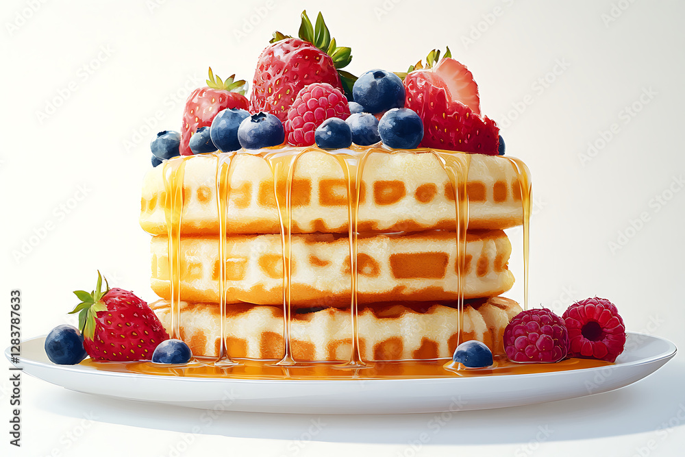 Fluffy Belgian Waffles with Fresh Berries and Maple Syrup Fluffy Belgian Waffles with Fresh Berries and Maple Syrup