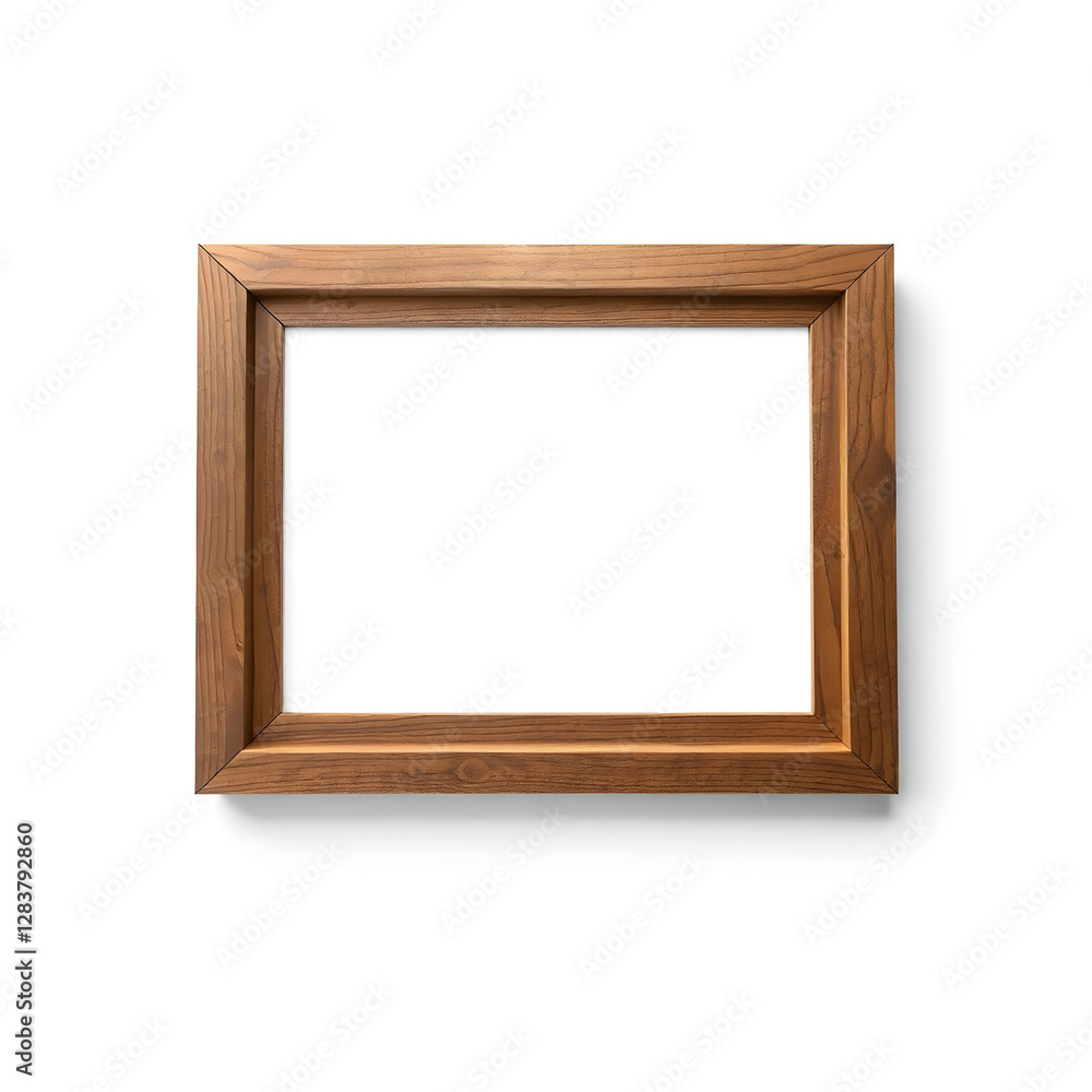Empty wooden frame hanging on white wall, framing copy space Empty wooden frame hanging on white wall, framing copy space