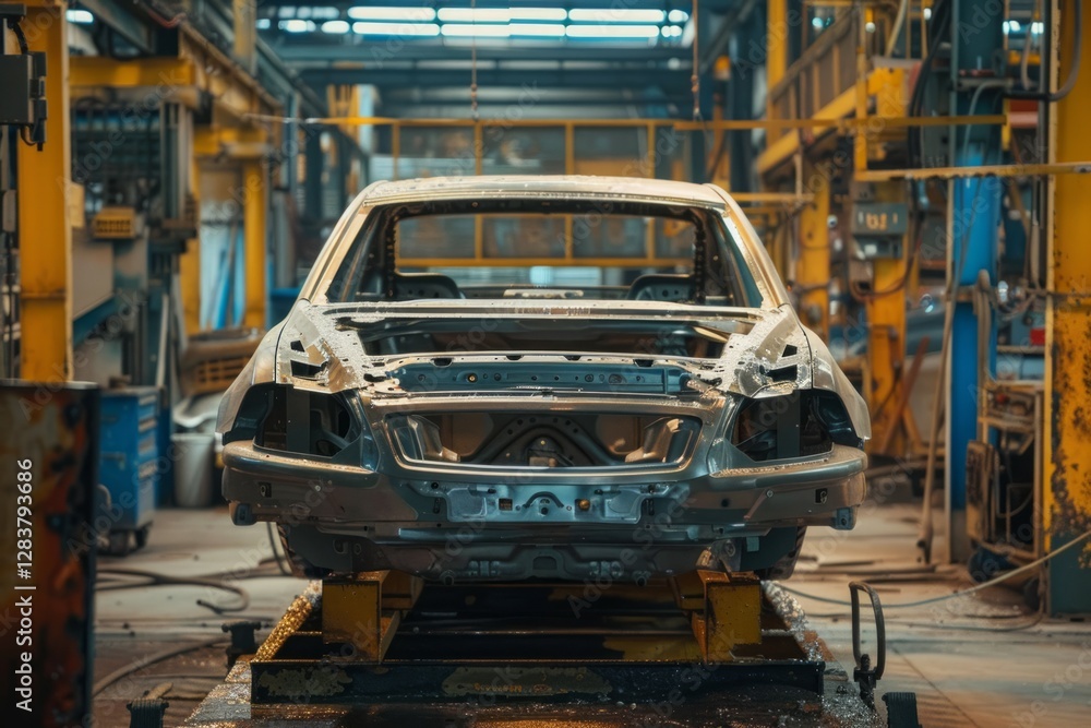 Assembly line car frame in industrial setting. Neural network AI generated Assembly line car frame in industrial setting. Neural network AI generated