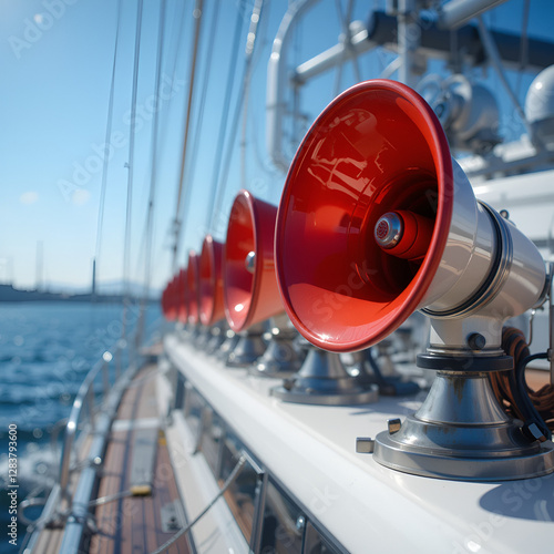 Signal horns on a yacht close-up. photo