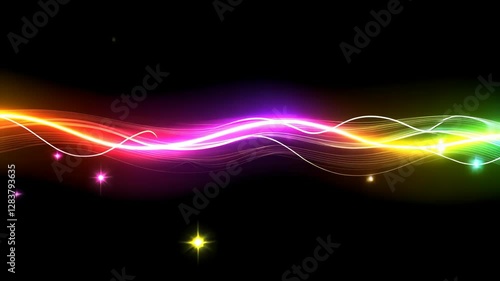 Colorful light waves create a mesmerizing visual display in a dark background