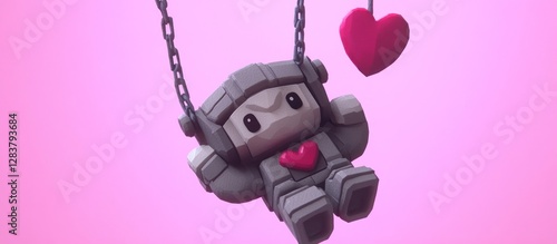 Wallpaper Mural Robot on swing, pink background, heart, love. Valentine's card Torontodigital.ca