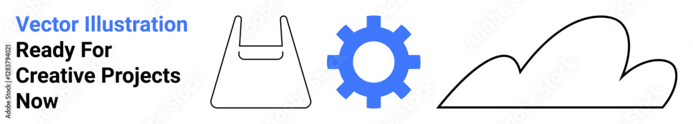 Gear, cloud, and bag icons in a minimalist style. Ideal for industry, technology, e-commerce, cloud computing, environmental topics, storage solutions modern infographics flat landing page banner Gear, cloud, and bag icons in a minimalist style. Ideal for industry, technology, e-commerce, cloud computing, environmental topics, storage solutions modern infographics flat landing page banner