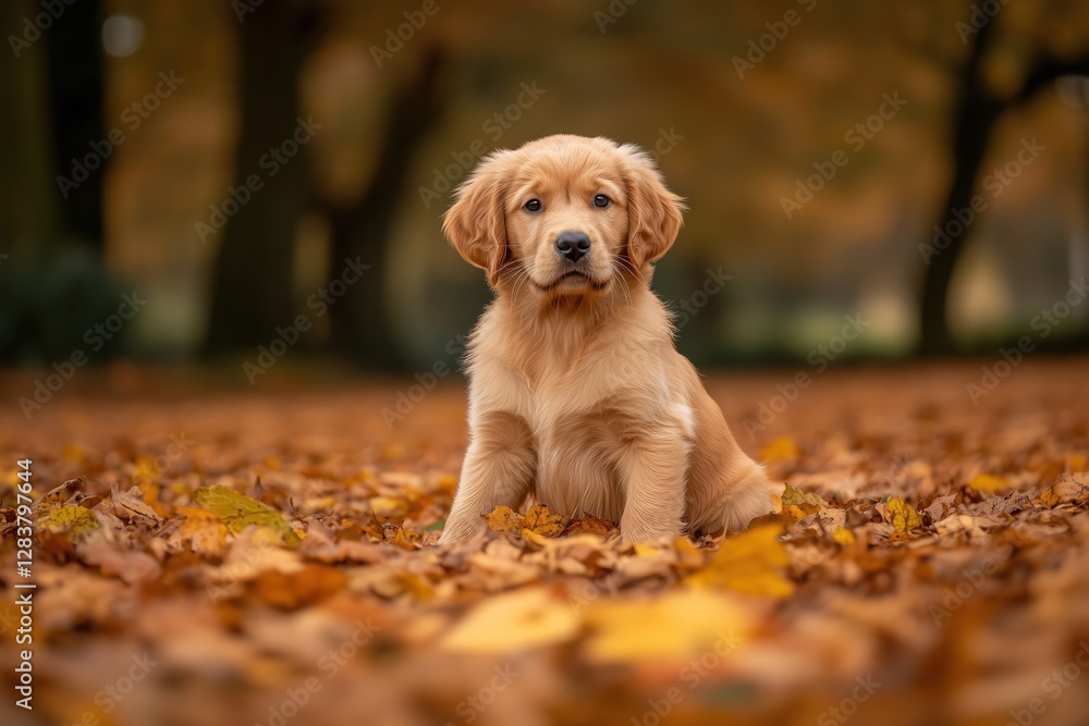 Adorable Golden Retriever Puppy in Autumn Leaves Adorable Golden Retriever Puppy in Autumn Leaves