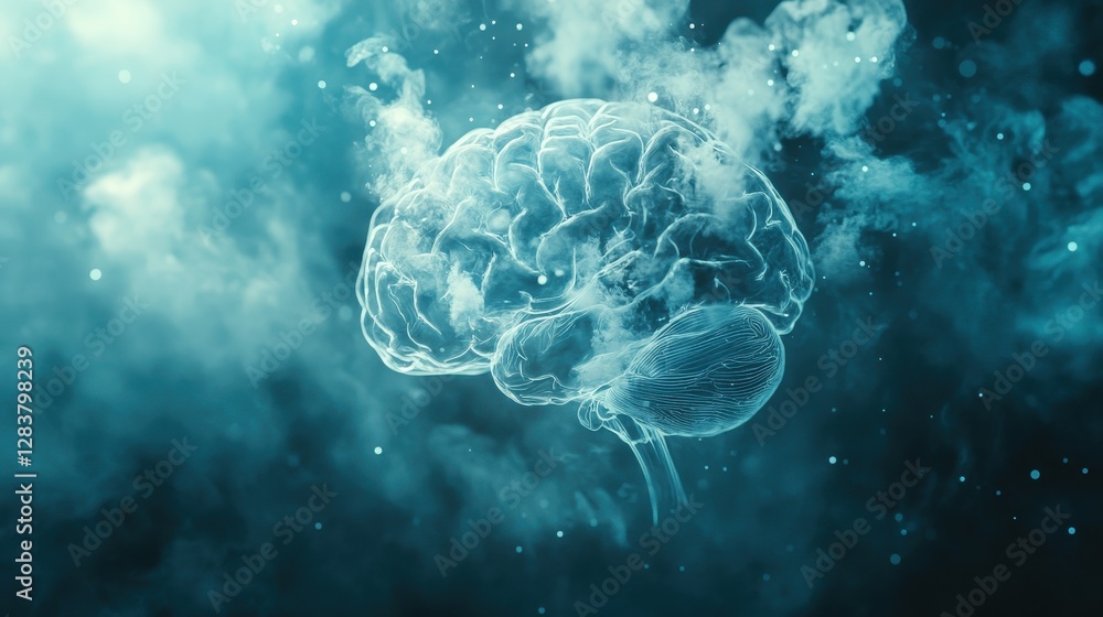 Obraz premium Conceptual Illustration of a Brain Surrounded by Ethereal Smoke