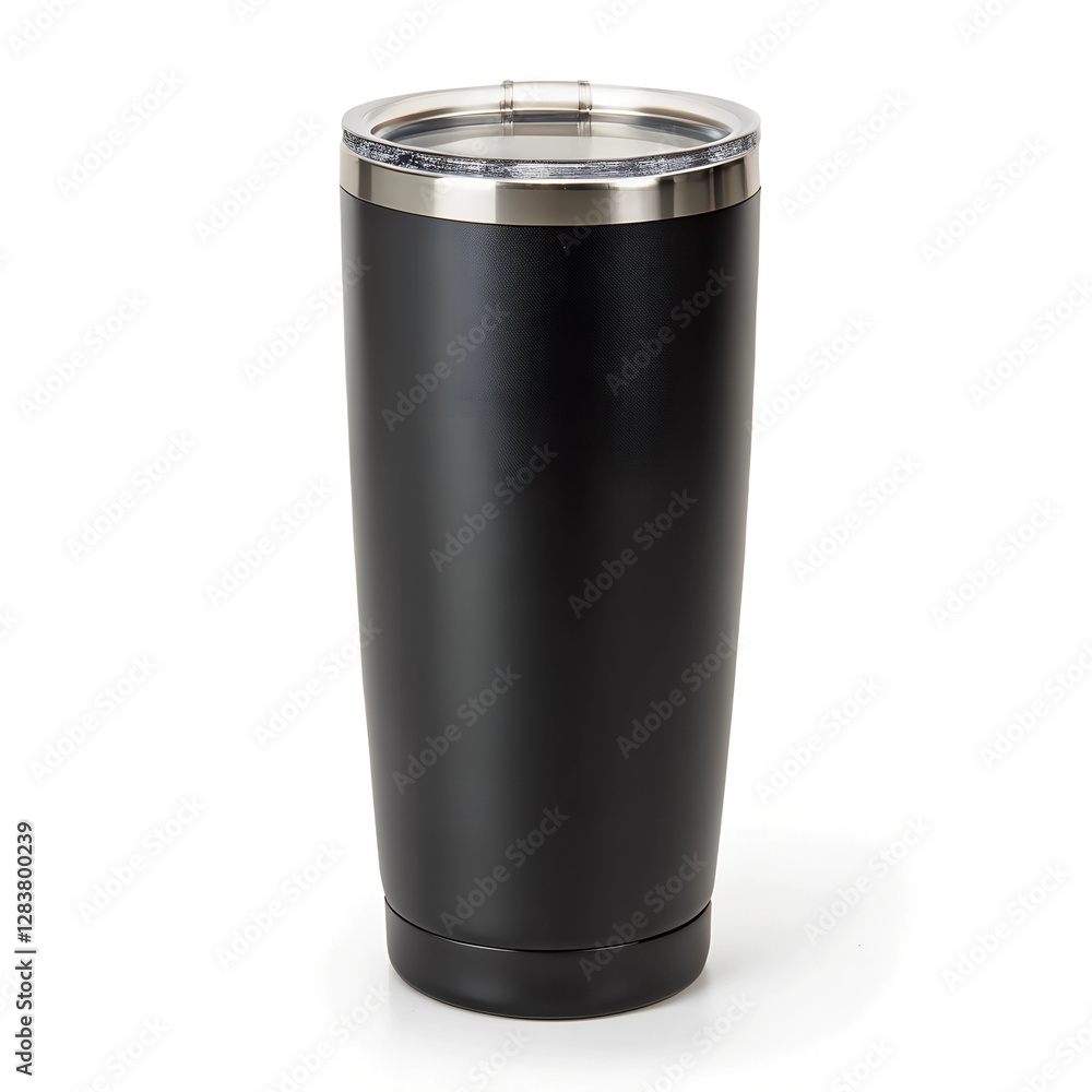 Stainless steel glass,cold mug or insulated tumbler bottle black color isolated on white background Stainless steel glass,cold mug or insulated tumbler bottle black color isolated on white background