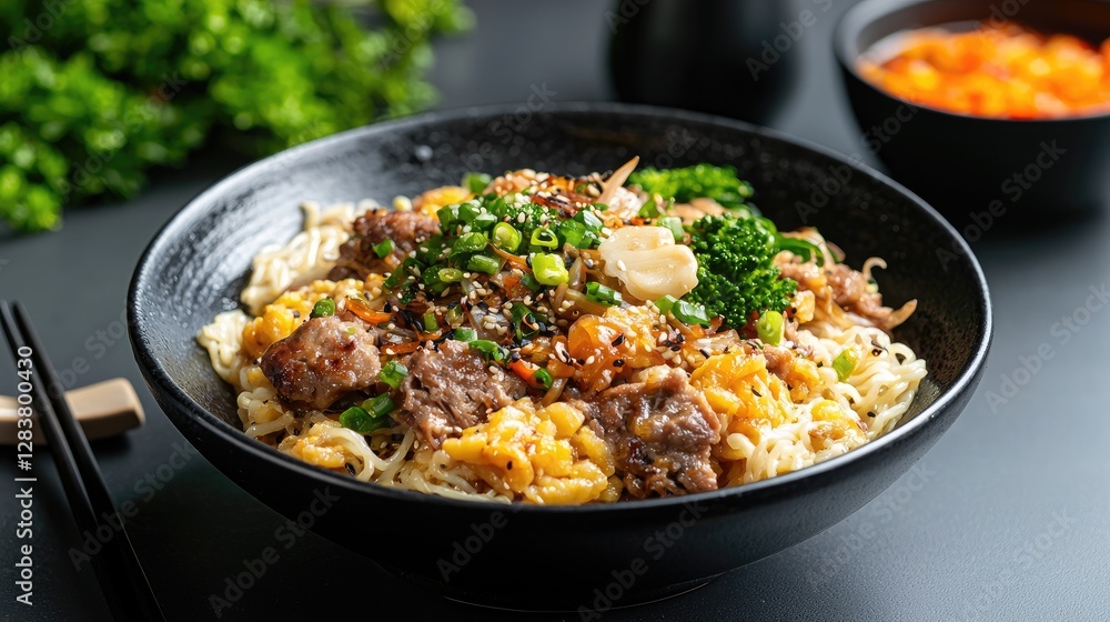 Delicious Beef Noodles Dinner, Asian Cuisine, Dark Background, Food Photography, Stock Image Delicious Beef Noodles Dinner, Asian Cuisine, Dark Background, Food Photography, Stock Image