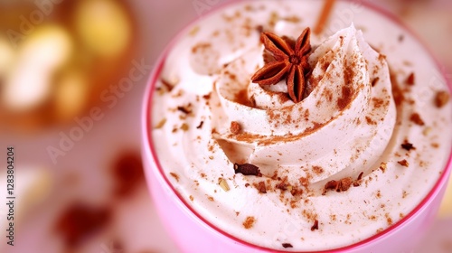 Aromatic Spiced Hot Drink with Whipped Cream and Spices