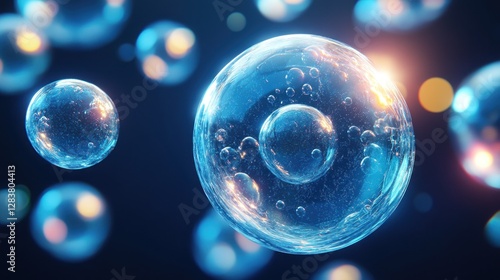 Wallpaper Mural Floating cells, scientific study, vibrant blue,  glowing background, research Torontodigital.ca