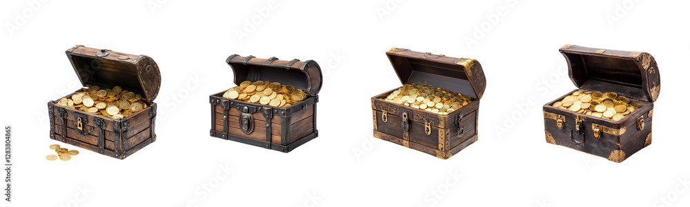 Treasure Chests with Gold Coins Isolated on White Background Treasure Chests with Gold Coins Isolated on White Background