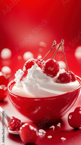 Stunning Red Cherry Dessert with Whipped Cream - A Visual Delight