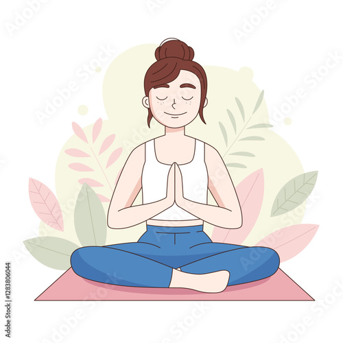 Wallpaper Mural Young woman, girl in lotus pose meditating, doing yoga. Cute simple cartoon style illustration, vector drawing. Torontodigital.ca