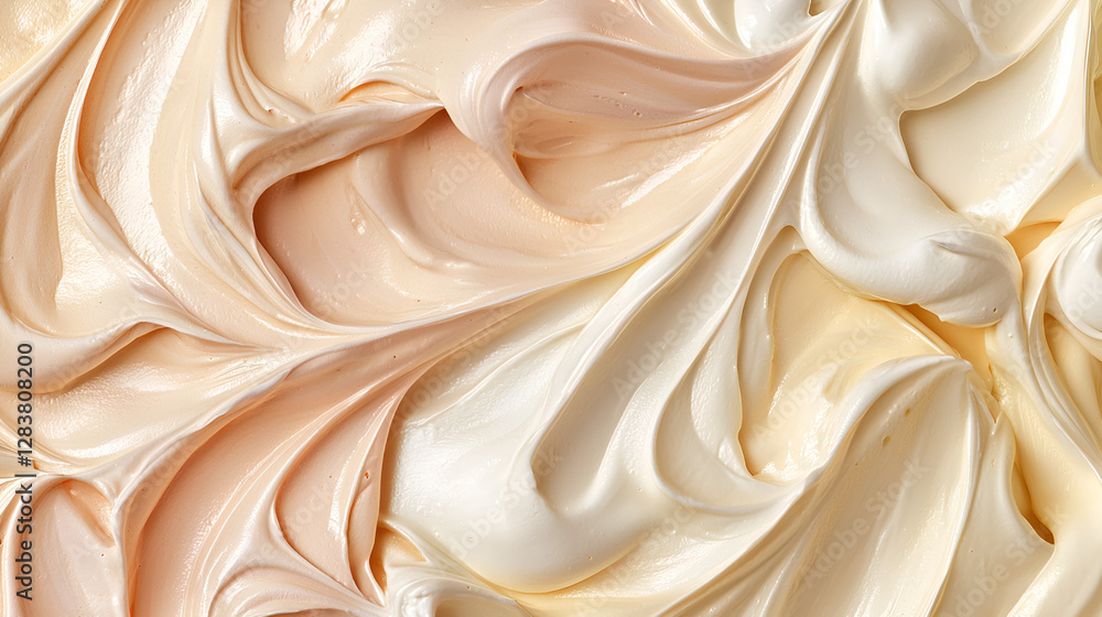 Obraz premium Swirls of creamy, light-colored frosting create a smooth and visually appealing textured background.