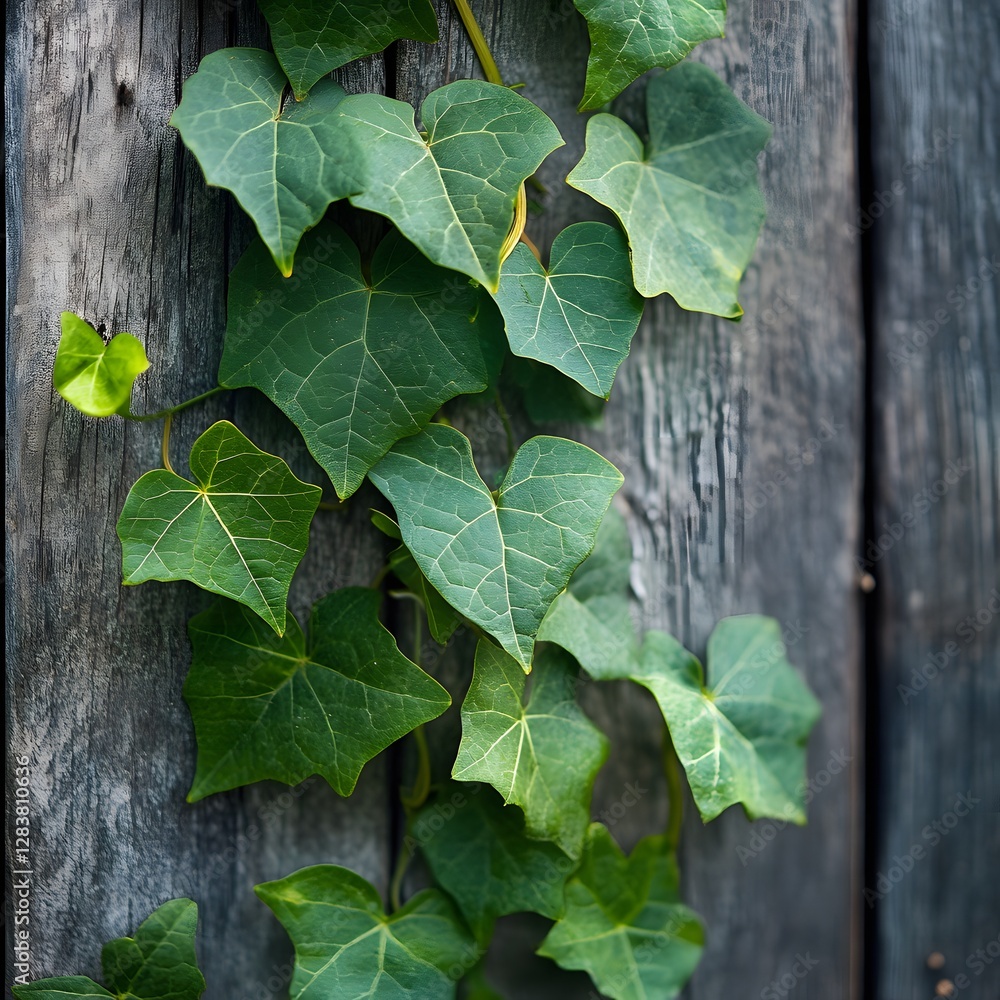 Citrullus vine growing along a rustic fence, close-up of leaves and tendrils, natural textures Citrullus vine growing along a rustic fence, close-up of leaves and tendrils, natural textures