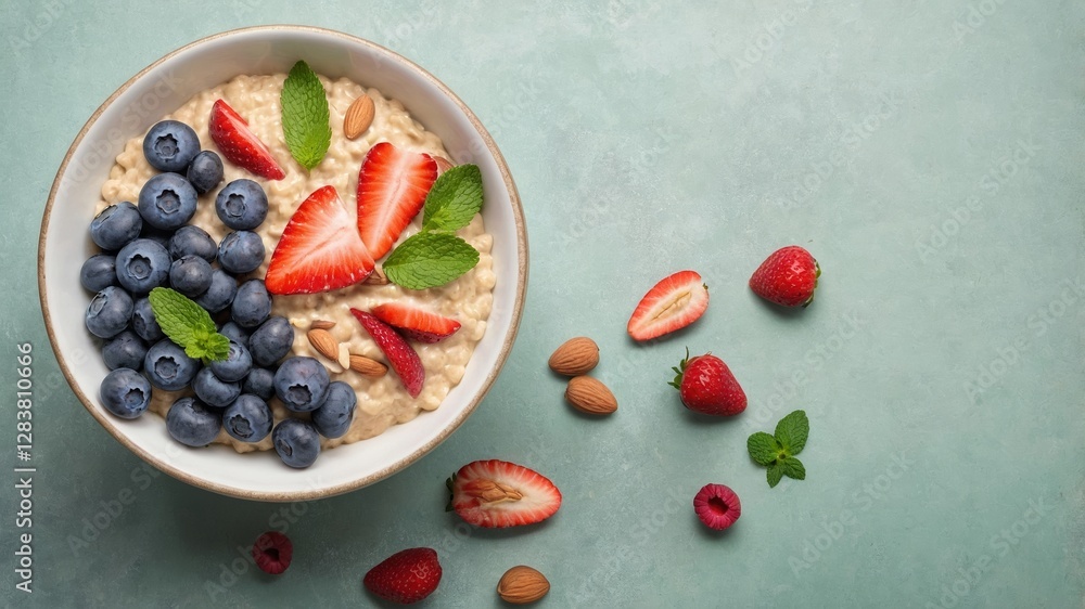Fresh oatmeal bowl with berries and almonds Fresh oatmeal bowl with berries and almonds