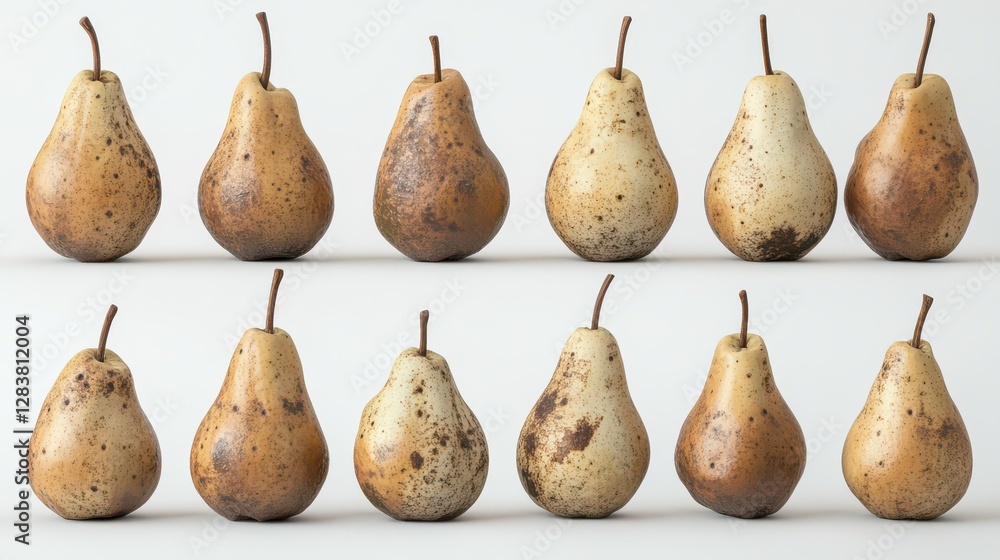 Array of twelve organic pears with natural variations in color and texture Array of twelve organic pears with natural variations in color and texture