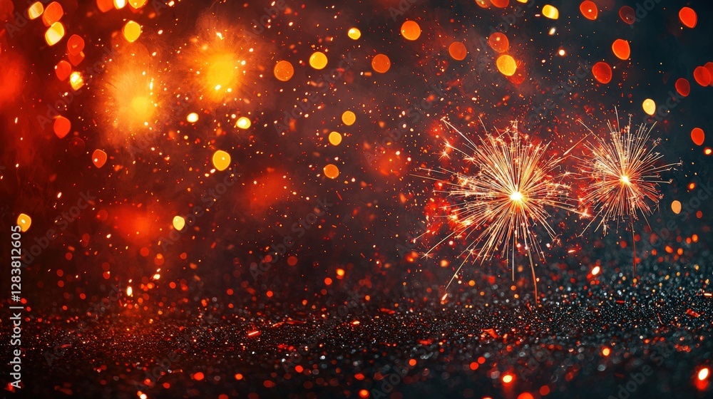 Obraz premium Sparkling Fireworks and Colorful Bokeh Lights for Celebration and Festival Backgrounds