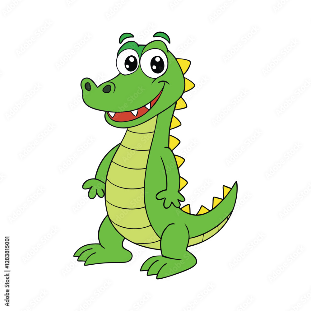 Fototapeta premium A cheerful, fun-loving crocodile with a big toothy grin, bright green scales, and playful eyes. Always ready for adventure, laughter, and spreading joy to everyone!