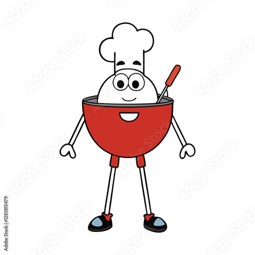 A cheerful barbecue grill cartoon character with big eyes, a wide smile, and flaming hot coals. It has arms, legs, and holds tongs, ready to grill delicious food!