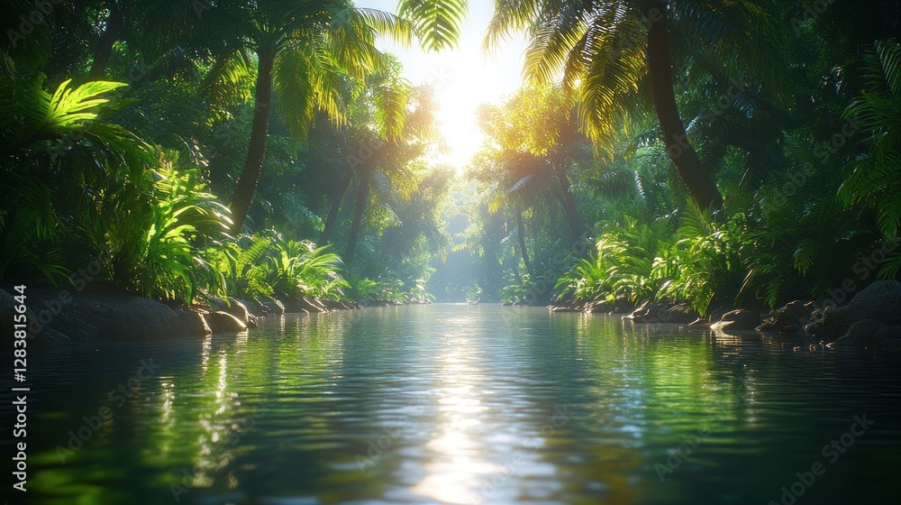 Fototapeta premium Tropical jungle river sunrise